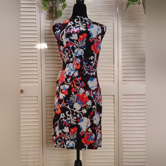 Dana Buchman Black Floral Faux Wrap Midi Dress with Side Tie Size S – Like New - Picture 3 of 8
